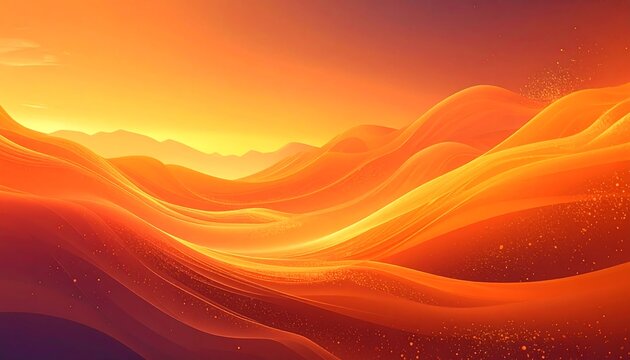 Abstract orange landscape with rolling hills and a gradient sky, evoking a warm, dreamy atmosphere in an illustration