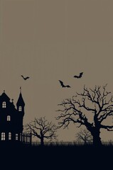 Fototapeta premium Haunted house with bats and spooky trees on a Halloween night 