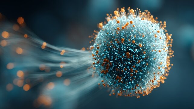 Abstract 3D illustration of a futuristic glowing sphere with tendrils - Powered by Adobe