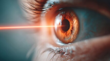 Eye with laser beam closeup, future vision technology concept