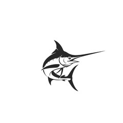 Fototapeta premium Dynamic black marlin fish illustration stylized graphic design with sharp bill and powerful fins.