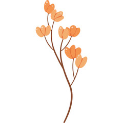 Delicate Pixel Art Branch with Small Orange Petals Isolated on Transparent Background