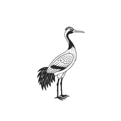 Obraz premium Graceful black and white crane bird illustration standing featuring a distinctive crest long neck and stylized feather patterns.