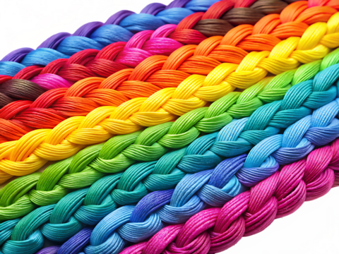 A Rainbow of Woven Braids in Vivid Hues Isolated on a White Background ,PNG. AI Generated