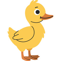 Cute Yellow Cartoon Duckling Standing on Transparent Background Simple Vector Illustration