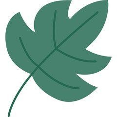 Deep Green Jagged Leaf With Stem On Transparent Background Vector Art