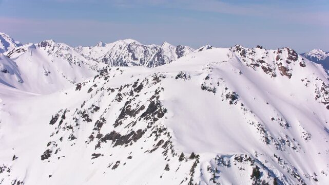 Aerial view of snow covered mountains at Olympic National Park in Washington State. 