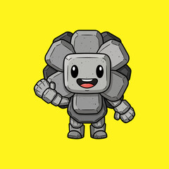 Cute Cartoon Rock Monster Character Illustration on Yellow Background.