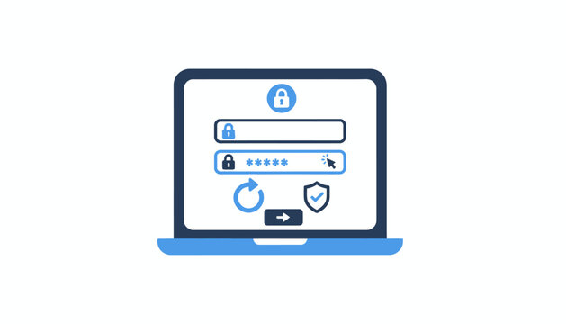 A laptop screen displaying a secure login page with fields for username and password emphasizing cybersecurity measures.