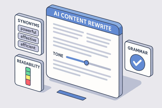 Ai content rewrite tool interface with synonyms and grammar features