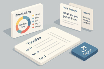 Interactive journaling interface with emotion log and export feature