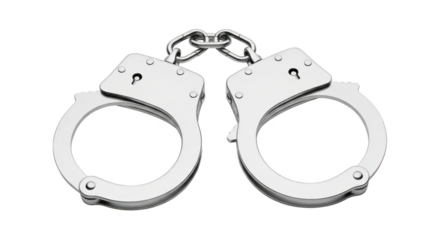 Silver metal handcuffs isolated on transparent background for law enforcement