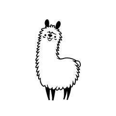 Naklejka premium llama. llama simple black and white line art vector logo