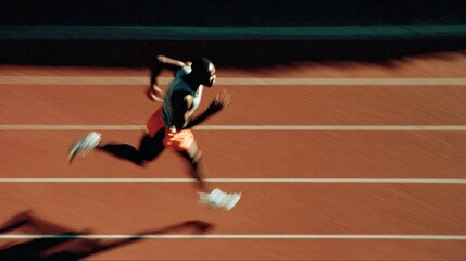 Fototapeta premium A dynamic shot of a runner sprinting on a track, showcasing speed and athleticism with motion blur emphasizing the intensity of the race.