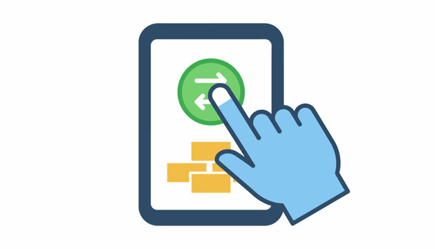 A closeup of a finger tapping a transfer funds button within a mobile banking app representing quick money transfers.