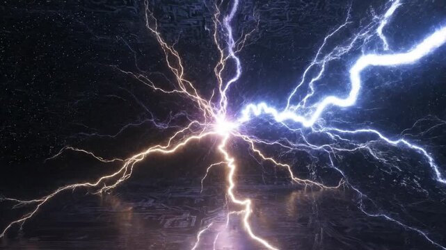 Abstract electrical energy concept with vivid blue lightning strikes power and impact visuals