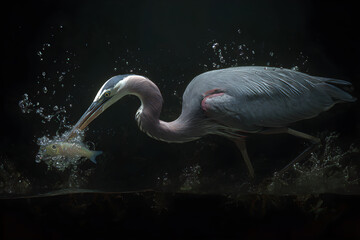 Majestic Herons GracefullyCatching Fish by the Waters Edge: A Mesmerizing Dispay of Nature's Predators i Action