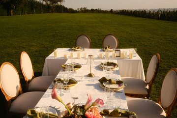 tranquil wedding scene unfolds, charming micro wedding table with greenery and romantic lighting