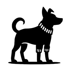Dog wearing tiny sweater – cute winter fashion silhouette vector with transparent background 