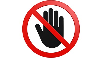 Red prohibition sign with black hand silhouette inside circle and diagonal line, symbolizing do not touch or stop