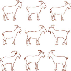 Goat outline vector pack featuring multiple styles and poses. Perfect for rustic branding, animal symbols, and creative graphic design projects.