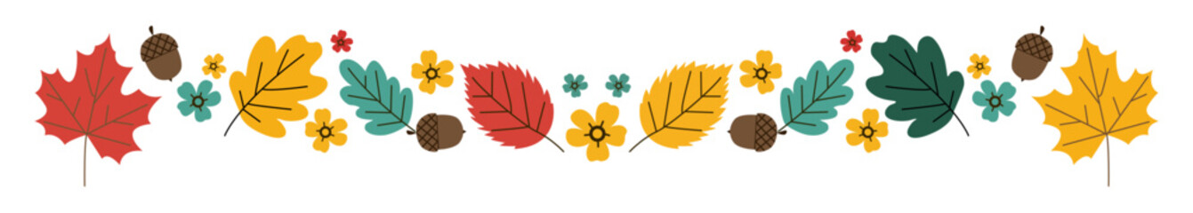 Vibrant Autumn Fall Leaves and Acorns Decorative Border Vector Illustration for Seasonal Design Elements and Nature-Inspired Decorations