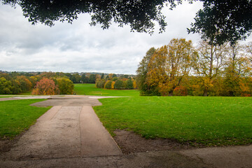 A beautiful landscape with trees in autumn color at Wollaton Country and Deer Park.