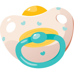 Heart Shaped Baby Pacifier With Blue Ring And Yellow Nipple On White Background With Small Blue Hearts