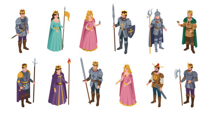 Medieval characters collection in isometric style for fantasy adventures