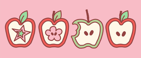 Cute Hand Drawn Outlined Apple Illustration Doodle