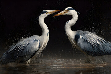 Majestic Herons GracefullyCatching Fish by the Waters Edge: A Mesmerizing Dispay of Nature's Predators i Action