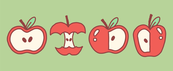 Cute Hand Drawn Outlined Apple Illustration Doodle