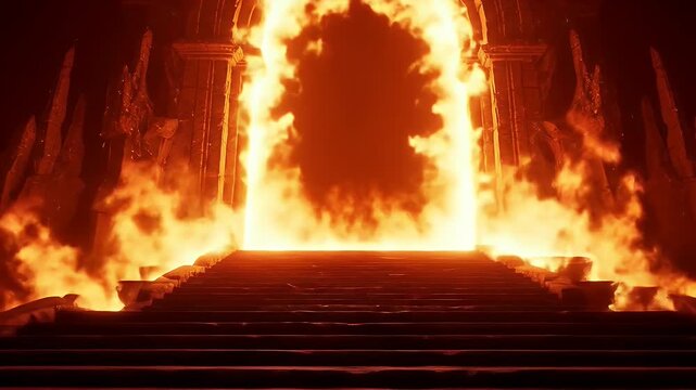 Fiery Hell Gate with Flames and Smoke Inspired by Dante&rsquo;s Inferno Fantasy Concept