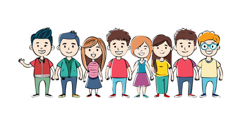 Group of cartoon young people. Teenagers students .vector icon
