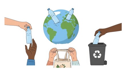 Responsible Activist on Polluted Beach Stands for Plastic Reduction Solutions Ideal for Environmental Campaigns.