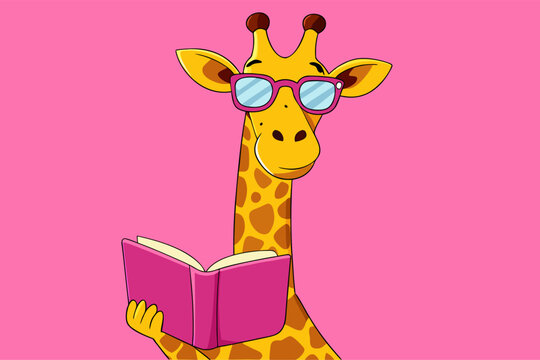 Whimsical Giraffe Character Reading Book with Sunglasses