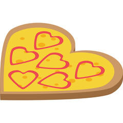 Heart Shaped Pizza with Cheese and Red Pepper Toppings on a Transparent Background
