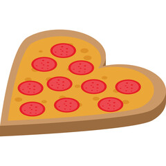 Heart Shaped Pepperoni Pizza Slice With Transparent Background and Cartoon Style