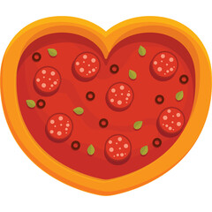 Heart Shaped Pepperoni Pizza With Olives And Basil Toppings On A Transparent Background