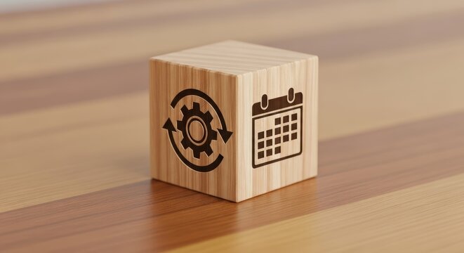 Optimized Production Processes with Wooden Control Block Icon, Representing Strategic Management and Time Planning for Corporate Websites & Presentations. - Powered by Adobe