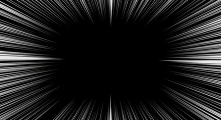 Black and White Comic Book Style Speed Lines or Radial Zoom Background.