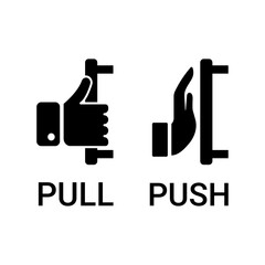 Black PULL and PUSH Door Instruction Icons with Hand Gestures and Vertical Bars for Entryway Signage