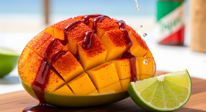 Spicy Mango with Chamoy and Lime by the Beach &ndash; Mexican Street Food Delight