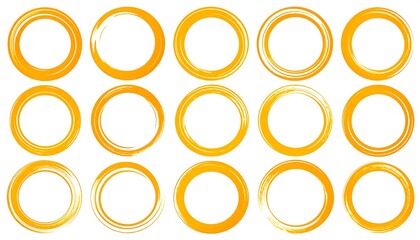 Fifteen vibrant orange circles with varying textures and brushstrokes