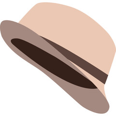 Light Brown Fedora Hat With Dark Brown Band Detailed Graphic Illustration Isolated On Transparent Background