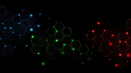 Abstract digital graphic of glowing honeycomb structures with connecting dots