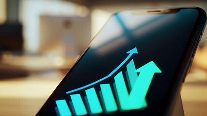 Smartphone Displaying Upward Trending Graph Close Up - Powered by Adobe