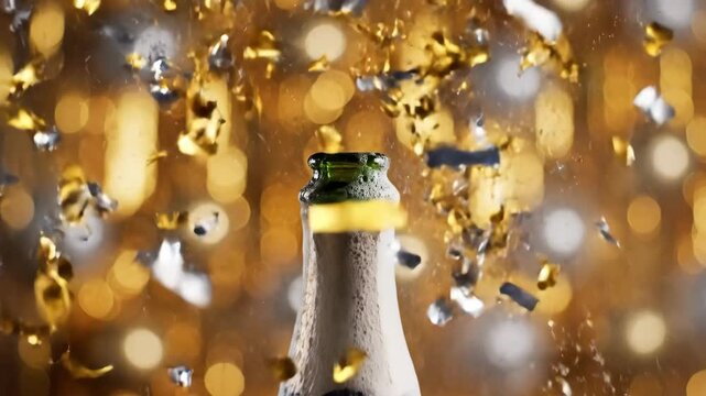 Bubbly Celebration with Champagne Bottle and Sparkling Cork Pop Effect