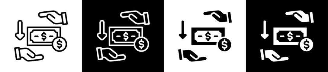 Account Receivable Icon Set In Black And White Filled Style Collection