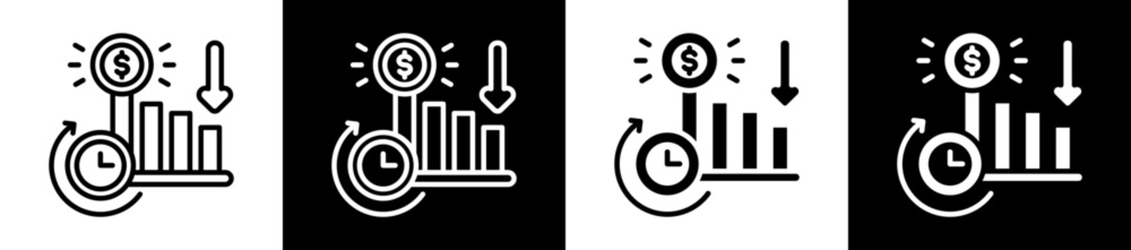 Amortization Icon Set In Black And White Filled Style Collection